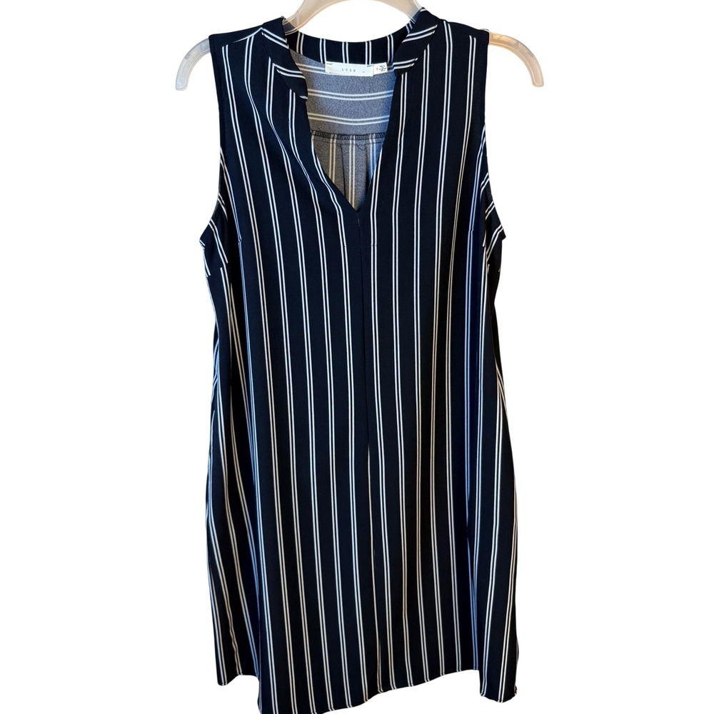 Lush Womens Black White Striped Sleeveless Shift Dress Pockets Small